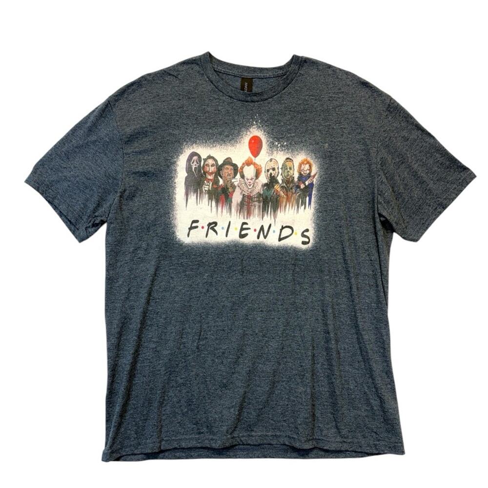 Horror Movie “Friends” Graphic T-Shirt Gray Gildan Bleached Style Men’s Size XL